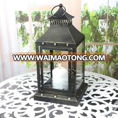 The Most Popular Outdoor Decoration Black Brushed Gold Glass Candle Lantern