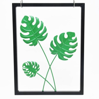 16.5"x 21.6" Green Leaves Black Frame Metal Wall Art Custom Modern Home Office Living Room Decoration Wall